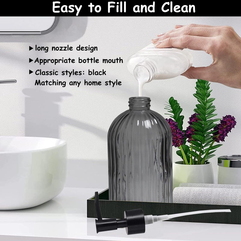 YYTSGG Gray Glass Soap Dispenser Set with Black Pump  13.5oz Refillable Liquid Hand Soap Dispenser  Lotion Dish Soap Dispenser for Modern Home Decor  Bathroom  Kitchen Countertop  Hotel(2 Pack) - Image 3